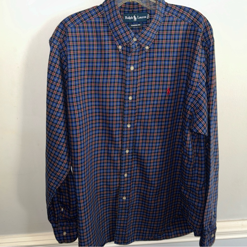 Ralph Lauren Navy, Orange & Red Plaid Button-Down Shirt
